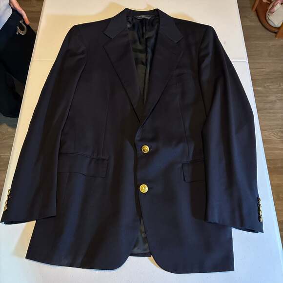 Vintage Polo by Ralph Lauren Navy Blue Wool Blazer Gold Buttons Made in USA